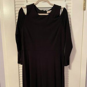 Black Long-sleeve Cut-out shoulder Dress by Loft, Size 14